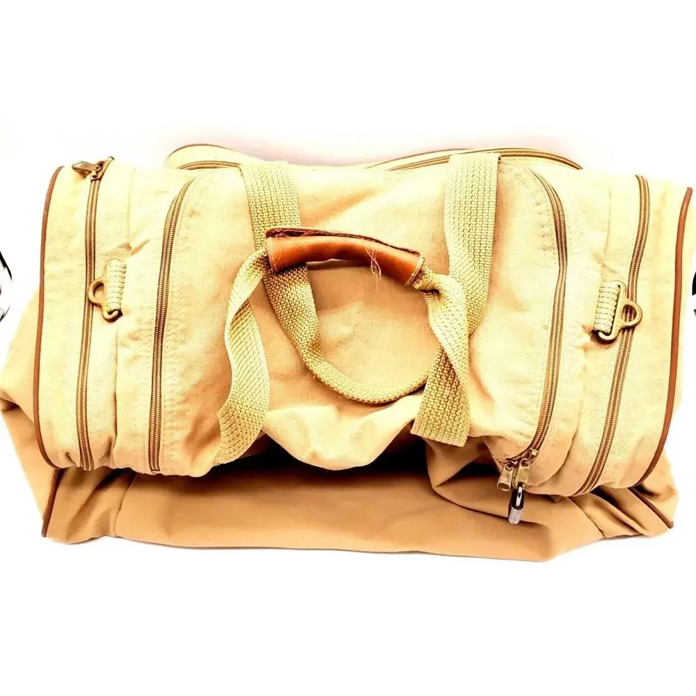 Vintage Ford Edition Eddie Bauer Duffle Bag Canvas Tan Weekender Military